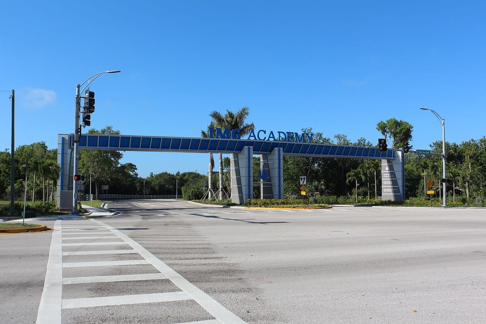 The IMG Academy entrance gate in Bradenton, Florida.