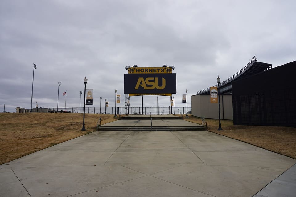 The Hornets ASU sign at Alabama State University in Montgomery.