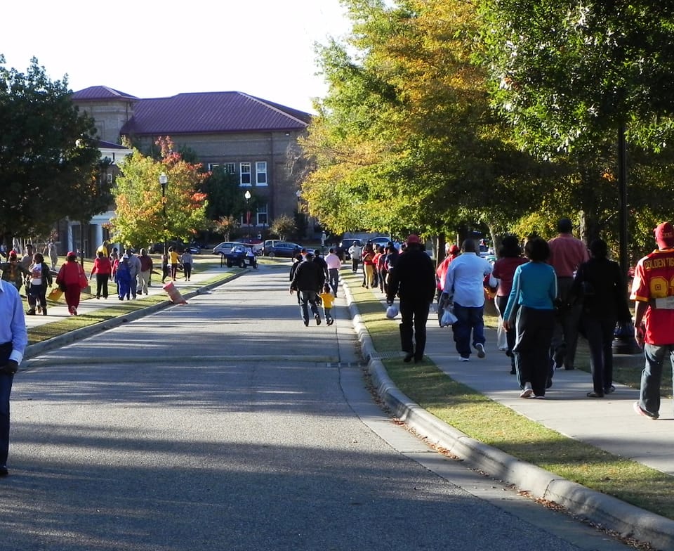 The Avenue, a pedestrian walkway through the Tuskegee University campus.