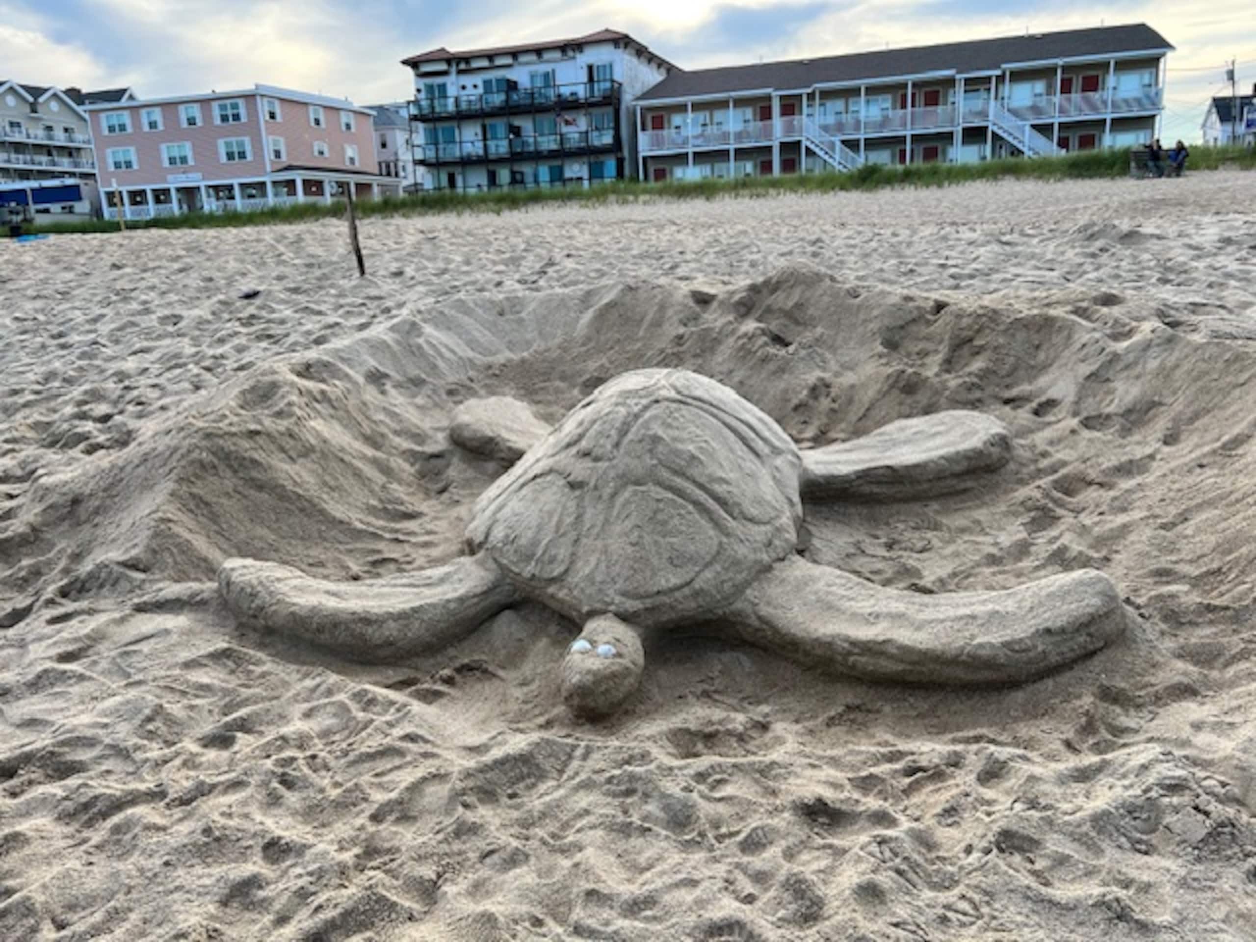 Sand sculpture of a sea turtle