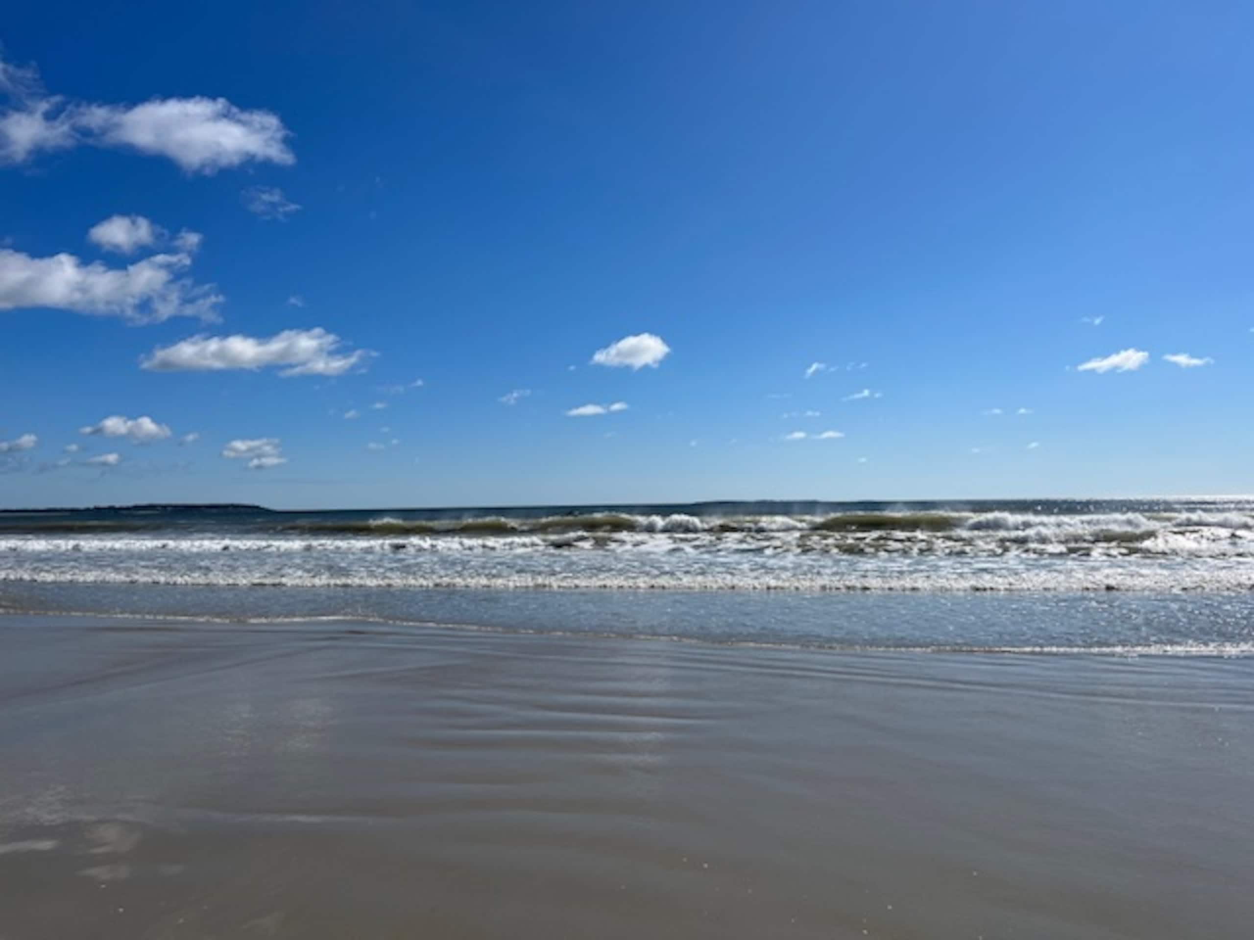 Clear blue sky over the waves on a sunny day